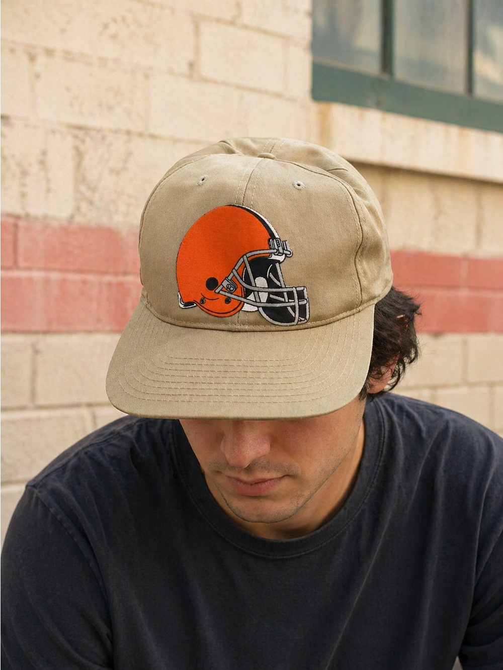 Vintage Cleveland Browns Beige‎ Flat Bill Snapback Hat Unisex Adult One Size